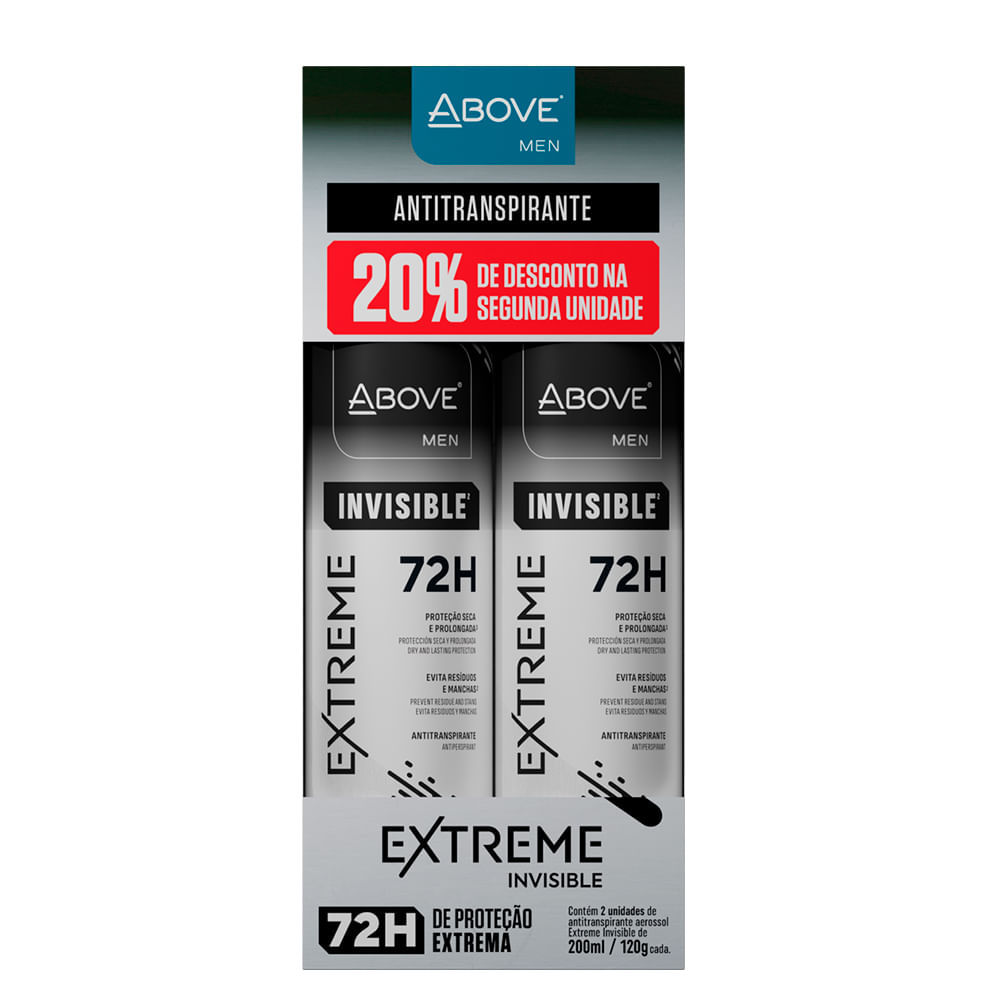 Kit Desodorante Aerossol Above Extreme Invisible Com 2 Unidades 200ml em Oferta na Shopee