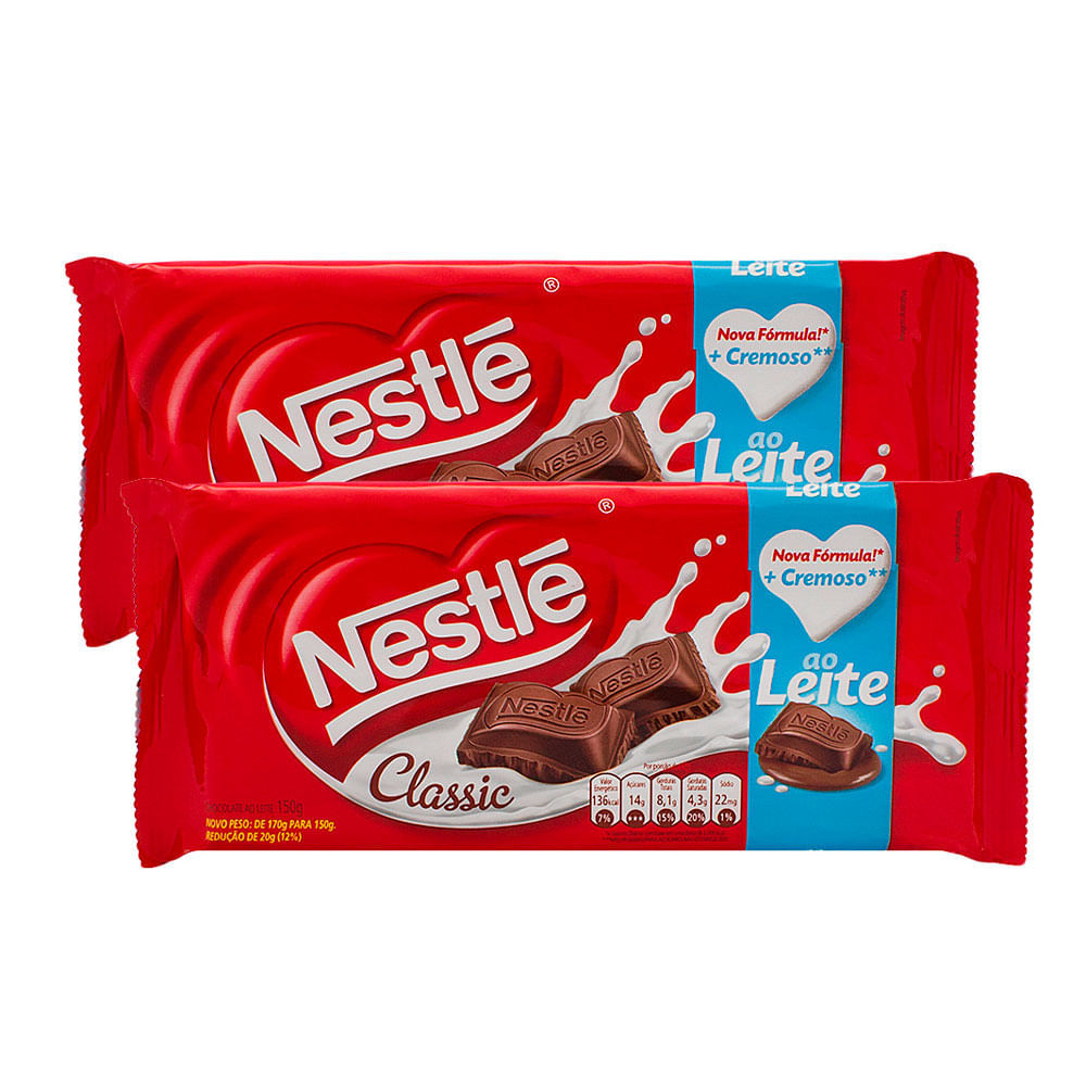 Kit 2 Chocolate Nestlé Classic ao Leite com 150g em Oferta na Shopee