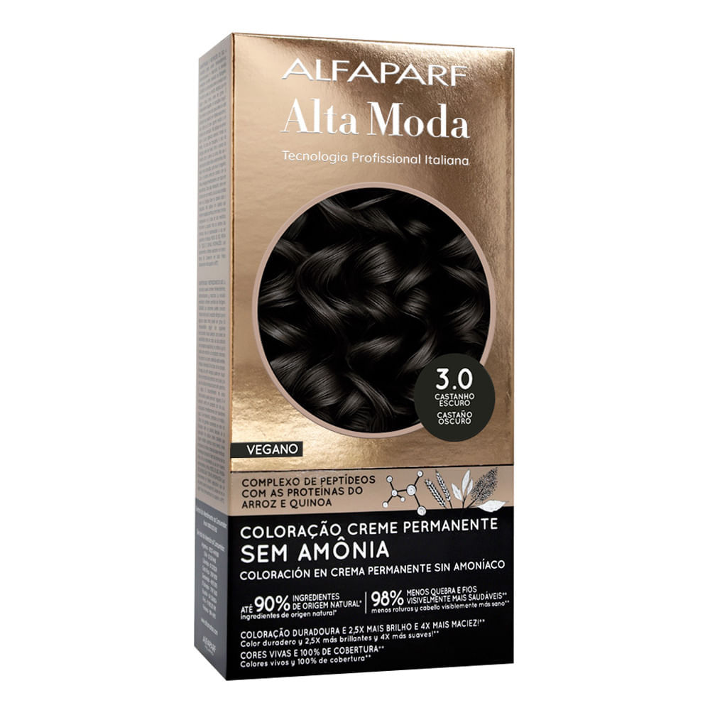 Coloração Creme Permanente Alfaparf Alta Moda Vegano Sem Amônia 3.0 Castanho Escuro em Oferta na Shopee