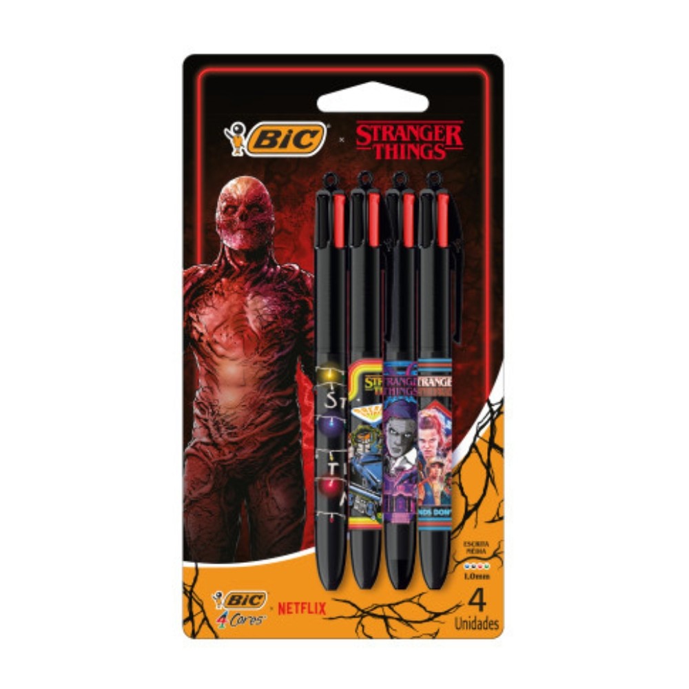Caneta Esferográfica Retrátil BIC 4 Cores Stranger Things Corpo Temporadas 1 a 4 - 530028