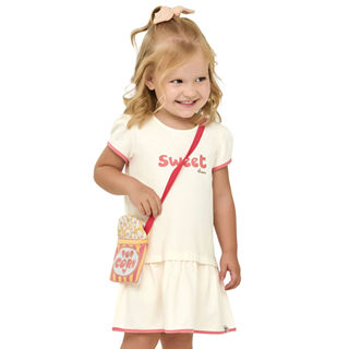 Vestido Infantil Menina Com Bolsa Pipoca Elian Bege em Oferta na Shopee