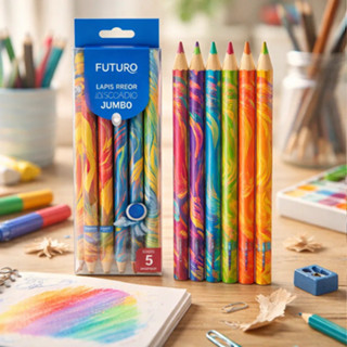 Lápis de Cor Arco Íris Jumbo 6 Cores Mina Multicores – Mina Macia Infantil Escolar Atóxico em Oferta na Shopee