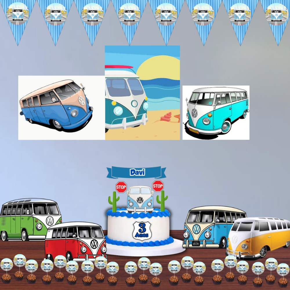 kit festa Kombi. Aniversário, Mêsversário, Tema: Kombi Azul