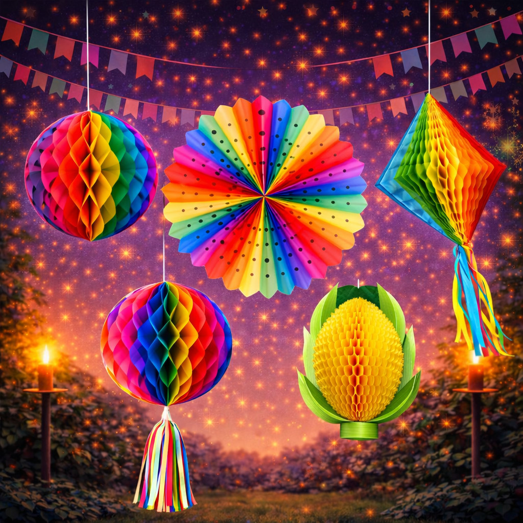 Enfeite Decoração De Papel Colorido Balão Bola Para Festa Junina Julina São João
