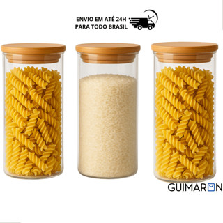 Kit 3 Potes de Vidro 1500ml Tampa de Bambu Hermetico Premium Redondo Mantimentos Tempero Alimentos em Oferta na Shopee