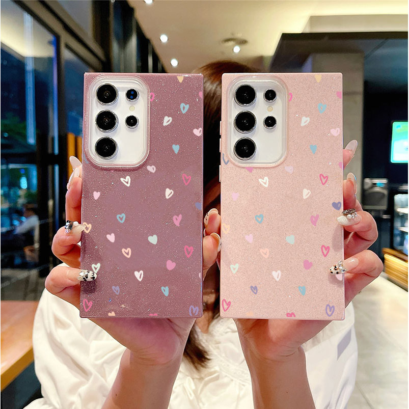 Para Samsung S26 Ultra S25 S24 S23 Plus 23 FE S22 S21 S20 AA07 A17 A16 A56 Bonito Colorido Coração Glitter Caso Qianmov0