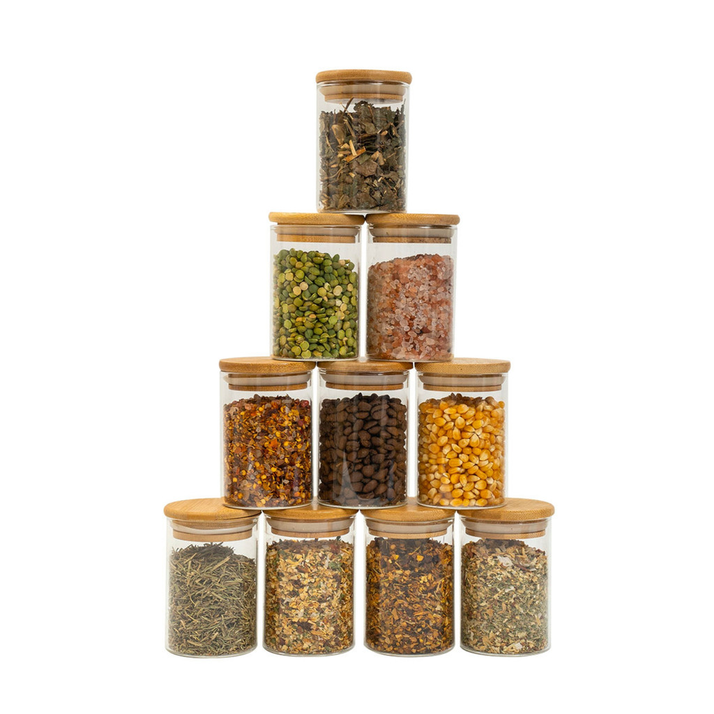 Kit 10 potes de vidro 250ml com tampa de bambu herméticos redondos - Tüd em Oferta na Shopee