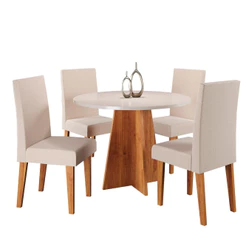 Mesa de Jantar Redonda Criative com 4 Cadeiras Vênus Estofadas e Revestidas Viero