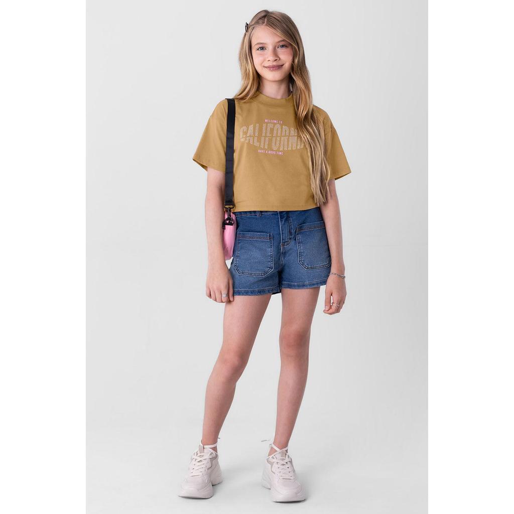 Blusa cropped em malha infantil menina Young Class Marrom em Oferta na Shopee