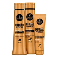 Kit Infusão de óleos Haskell 500gr (3 itens) | Shampoo + Condicionador + Leave in finalizador | Nutrição profunda