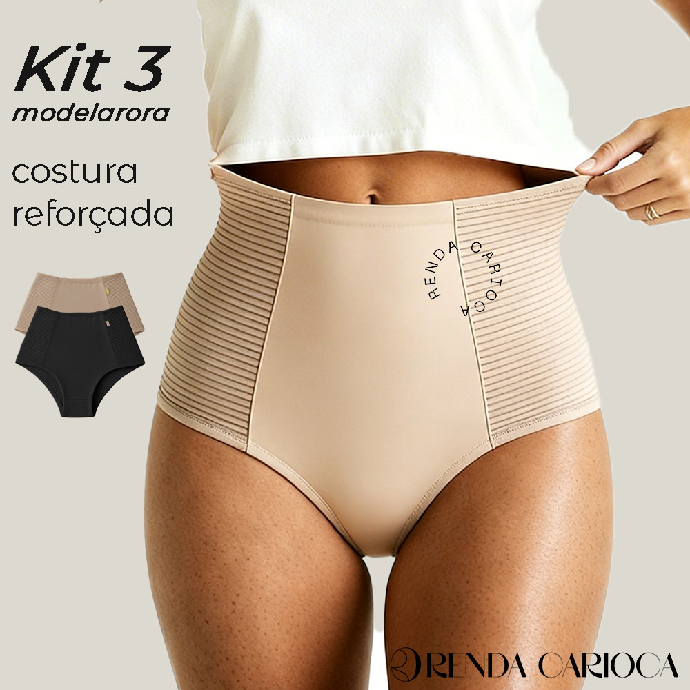 Kit 3 Calcinhas Cinta Modeladora Compressão Cós Alto Redutora de Medidas Plus Size em Oferta na Shopee