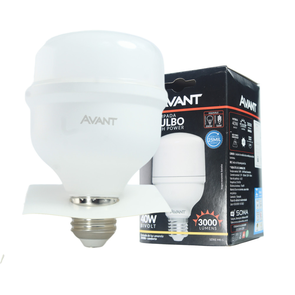 Lâmpada LED Bulbo Avant 40W 3000K Bivolt E27 Luz Amarela Confortável
