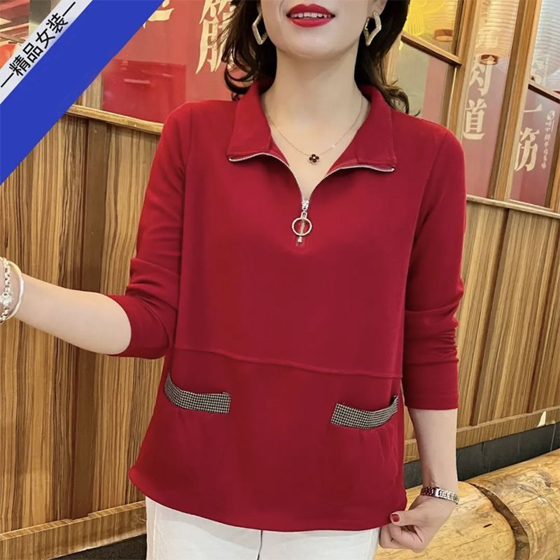 Camiseta feminina de manga comprida de tamanho grande primavera outono 2025 novo estilo solto estilo ocidental mãe de me