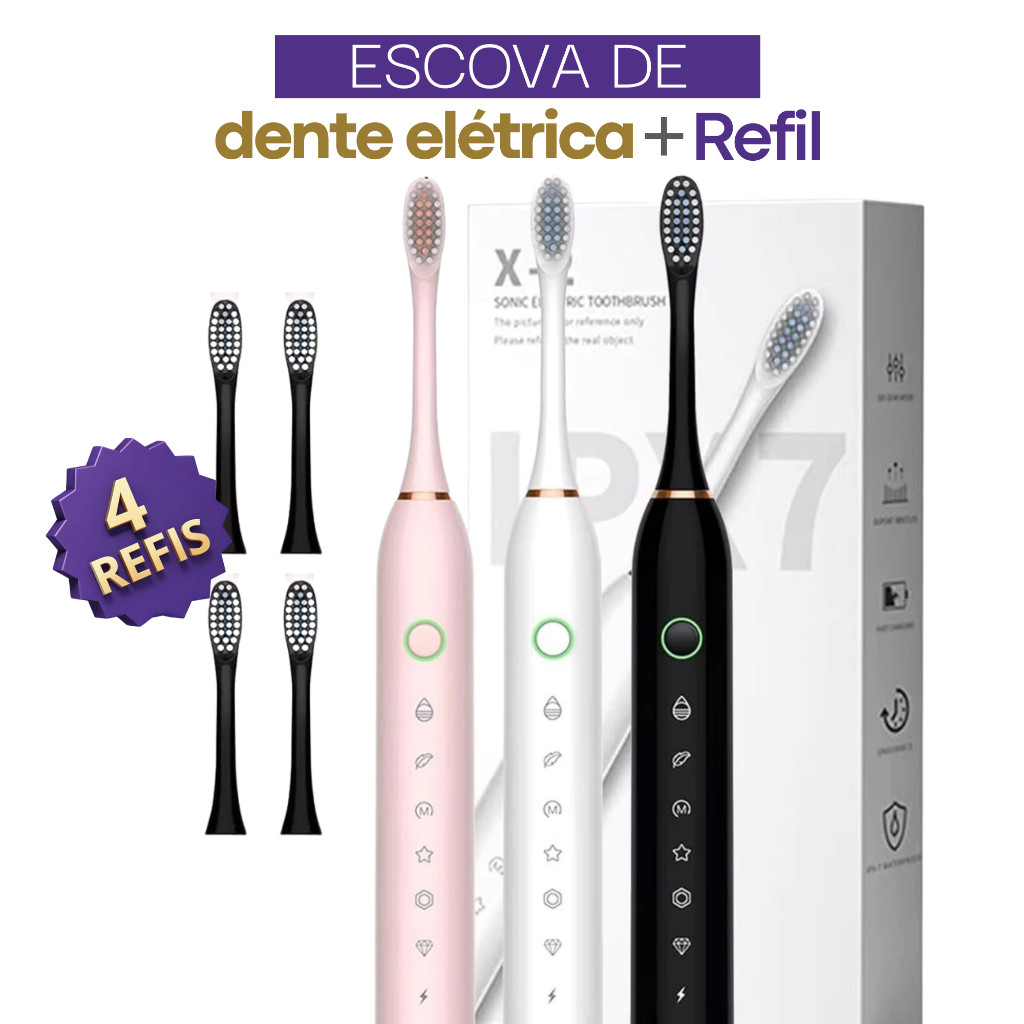 Escova Eletrica de Dente de Limpeza Recarregável Com Cabeça Substituivel Para Casal,rosa preto