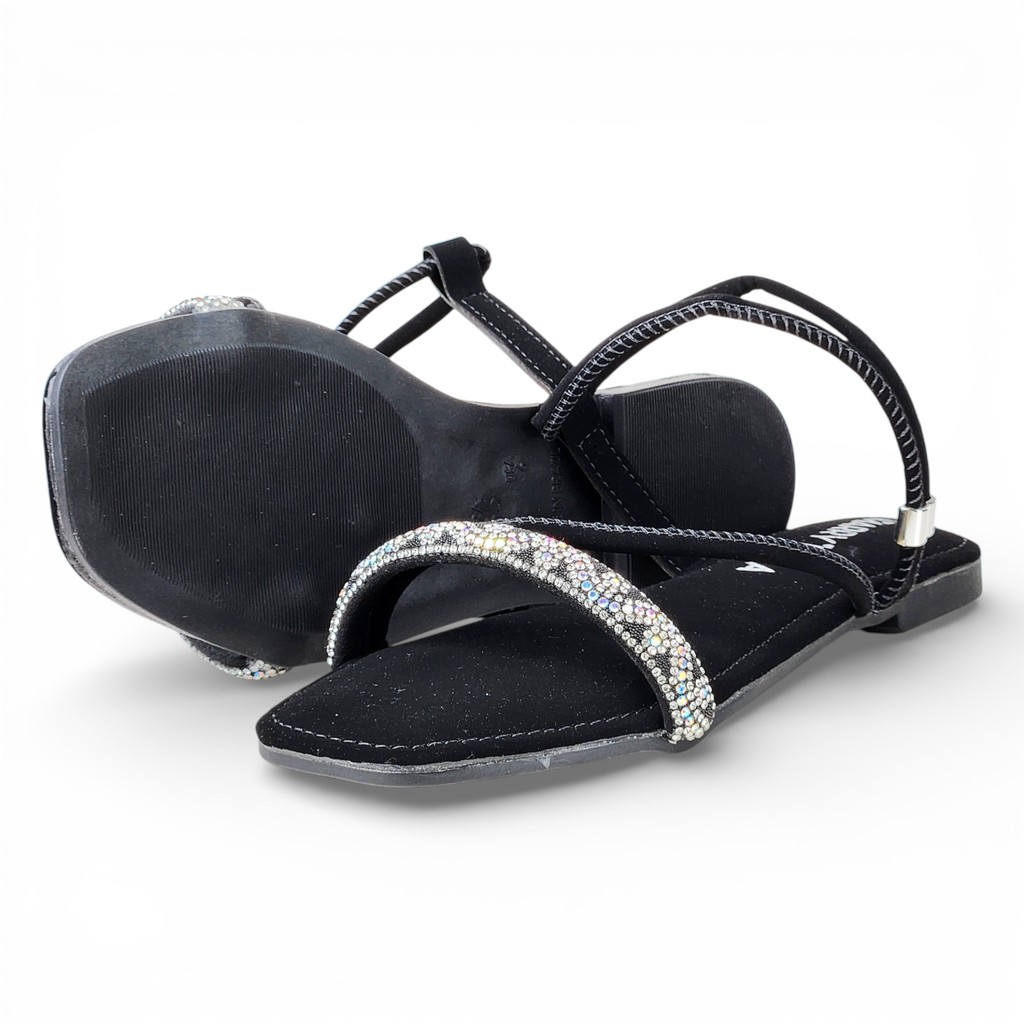 Sandália Feminina Confortável Macia Ajustável Com Strass Brilhante Oferta Imperdível