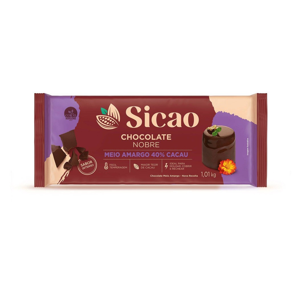 CHOCOLATE BARRA SICAO NOBRE 1,01Kg BARRY CALLEBAUT - MEIO AMARGO 40% CACAU