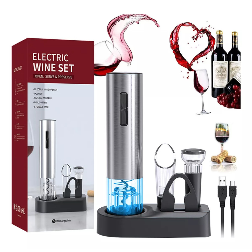 Saca-rolhas Elétrico Para Vinho Base E Recarregável Por Usb em Oferta na Shopee