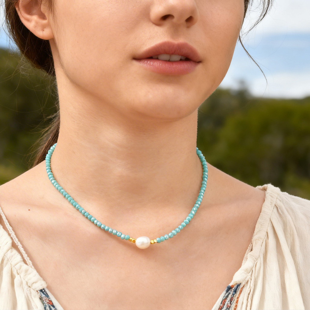 Vnox Evil Eye Crystal Y2k Frisado Colar Feito À Mão Bambu Oceano Gargantilha Para Meninas Adolescentes Mulher · foto 2