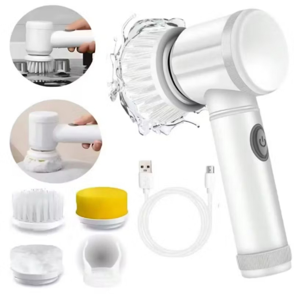 Escova Elétrica de Limpeza 5 em 1 Sem Fio Limpador Multiuso Prático Com Mais Duas Cabeças de Escova