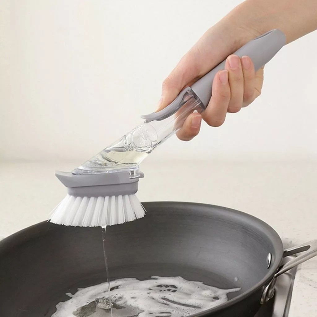 Escova Dispenser Sabão Detergente Bucha Esfrega Panela Remove Gordura Higieniza Cozinha Achadinhos