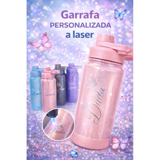 Garrafa Termica Perolizada 600ml Personalizada a Laser | Nome Gravado Prata | Squeeze para Academia Fitness em Oferta na Shopee