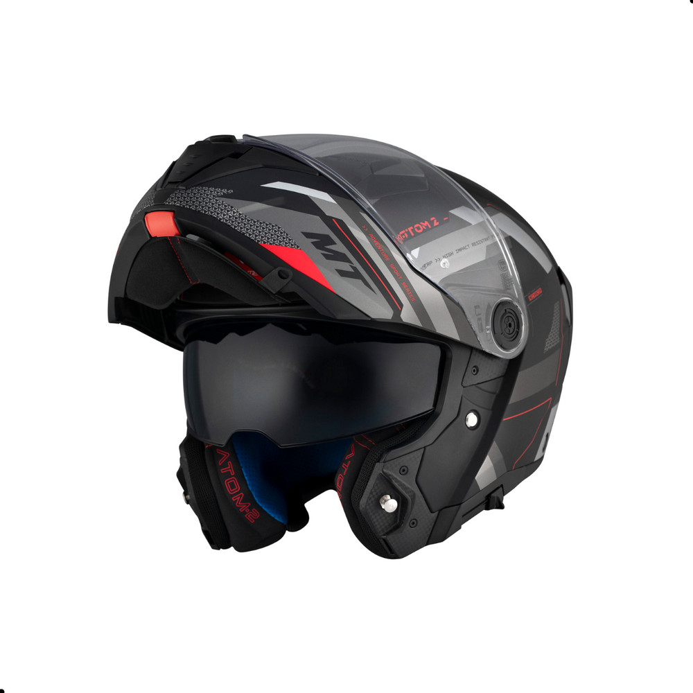 Capacete MT Escamoteavel Articulado Viseira Solar Atom 2 SV Bast D5 Preto Cinza Fosco