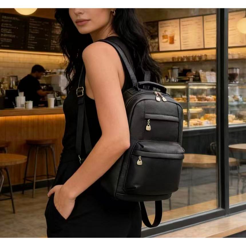 Mochila Grande Feminina Em Couro Macio Luxuosa E Versátil Universitária Com Vários Compartimentos Antifurto M4002 JZ