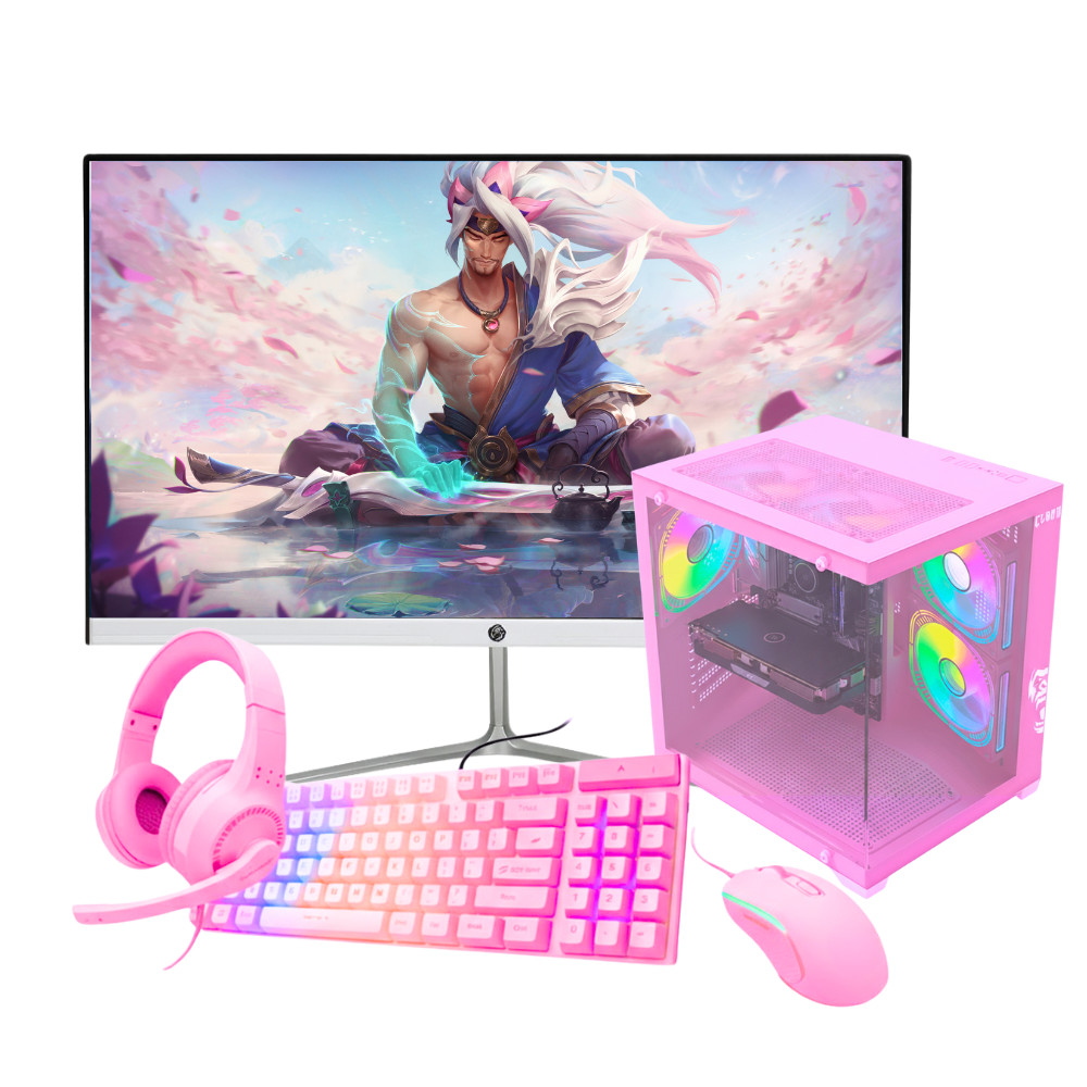 Pc Gamer Completo Aquário Rosa i7 16gb Ram, 480ssd, RX560 4 GB Tela 27 curva wifi