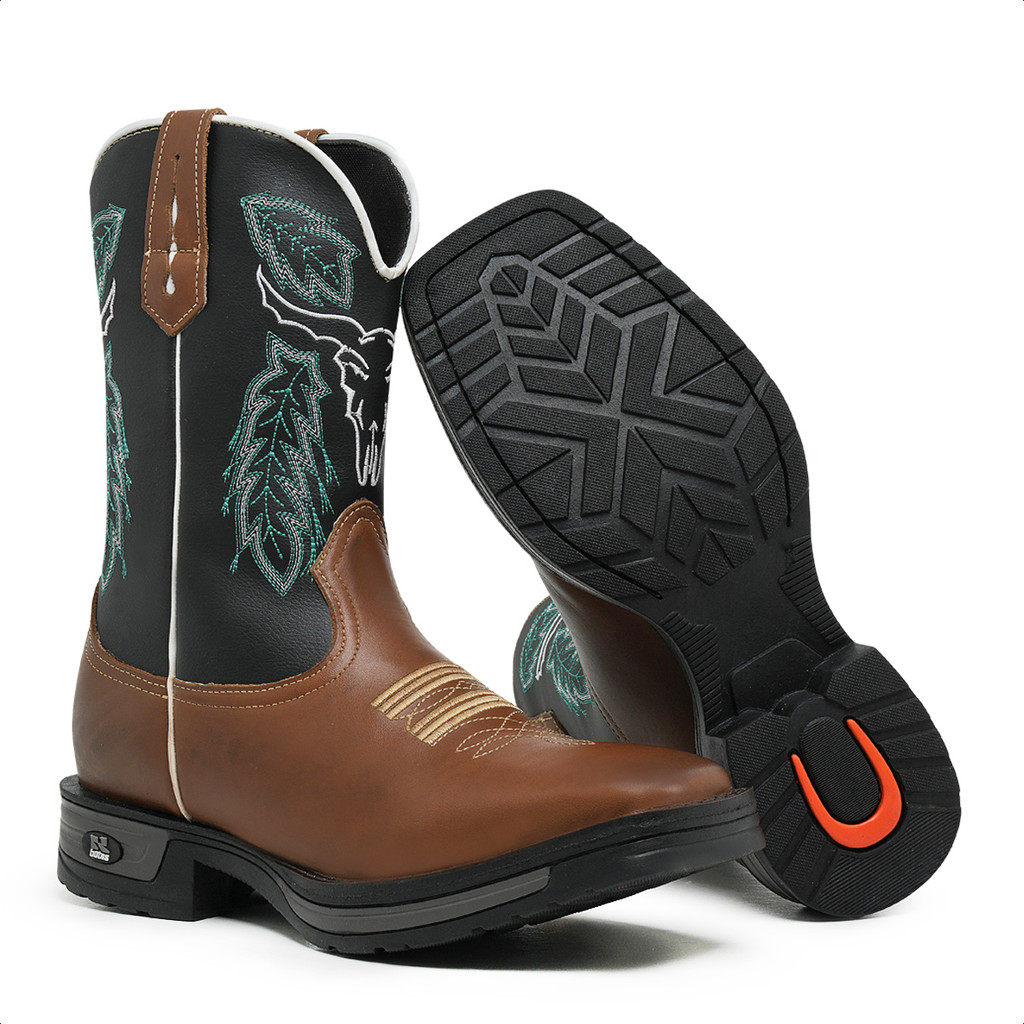Bota Texana Masculina Bordada Sola Jump! em Oferta na Shopee