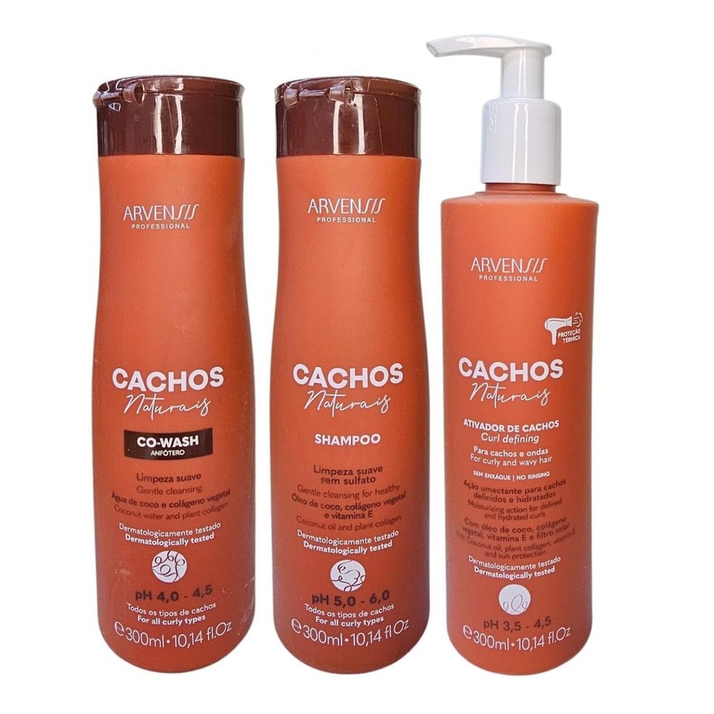 Kit Arvensis Professional Cachos Naturais - Shampoo 300ml + Co-Wash 300ml + Ativador de cachos 300ml