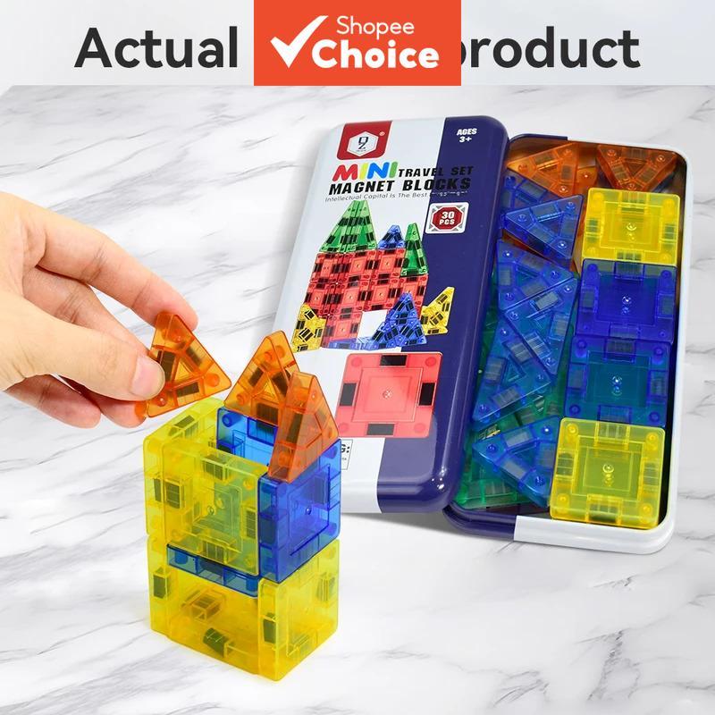  Brinquedos Educativos Magnéticos STEM, Conjunto de Construção Magnética de Viagem, Blocos de Montar de Azulejos