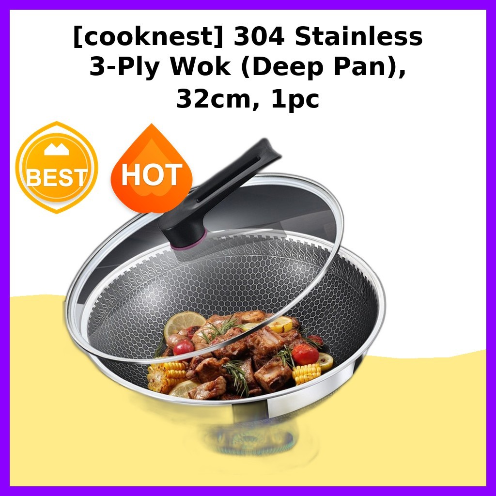 [cooknest] Wok De 3 Camadas Em Aço Inoxidável 304 (Panela Profunda) , 32 Cm , 1 Unidade/Coreana/Da mirashop
