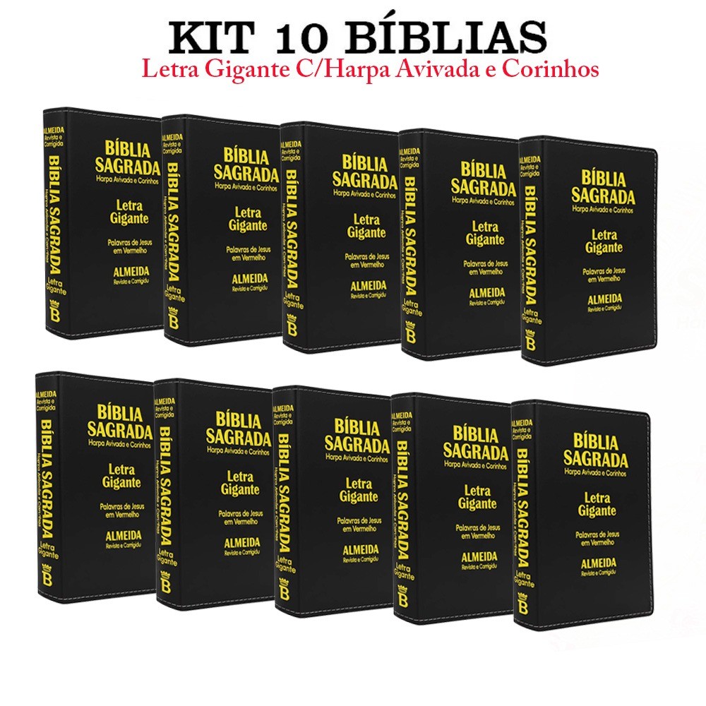Kit com 10 Bíblias Sagrada Letra Gigante Com Harpa Cristã - Preta em Oferta na Shopee