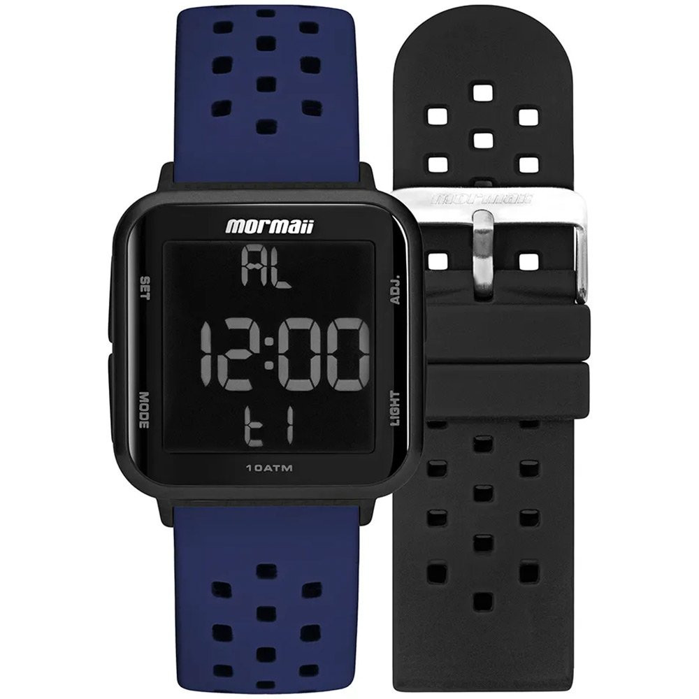 Mormaii Unissex Digital Resistente Água Relógio Preto Troca Pulseira Silicone MO6600AN/T8A