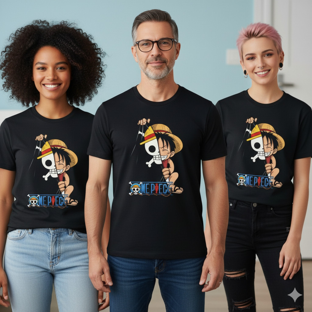 Camiseta Juvenil Infantil Estampa One Piece Luffy Camisa Unissex Anime Leve e Confortável