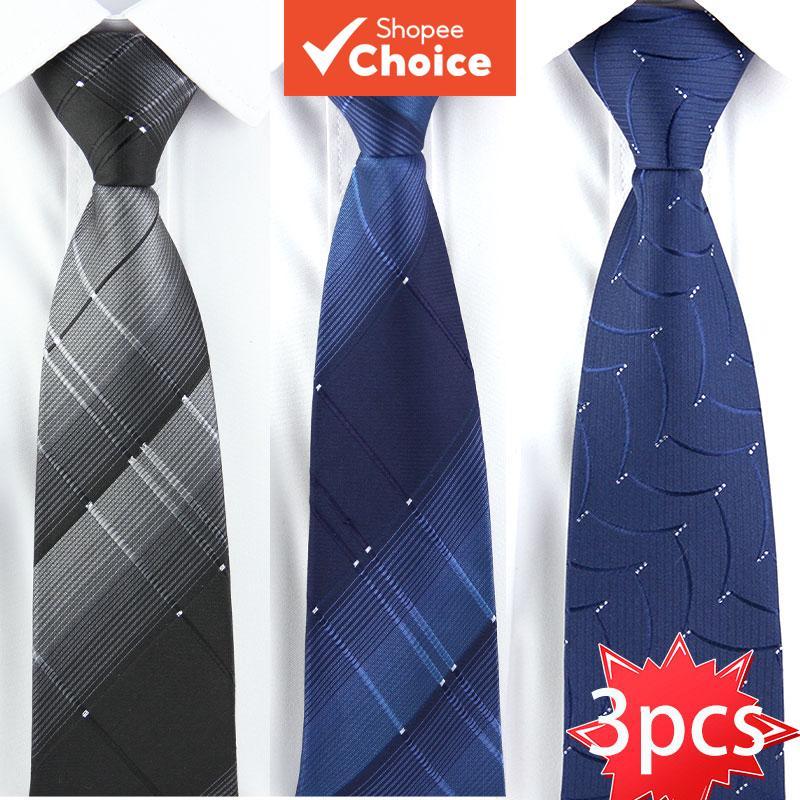 3 Peças Gravata Masculina Formal Com Zíper Clipe Em Xadrez Listrado Uniforme Escolar De Trabalho De Negócios