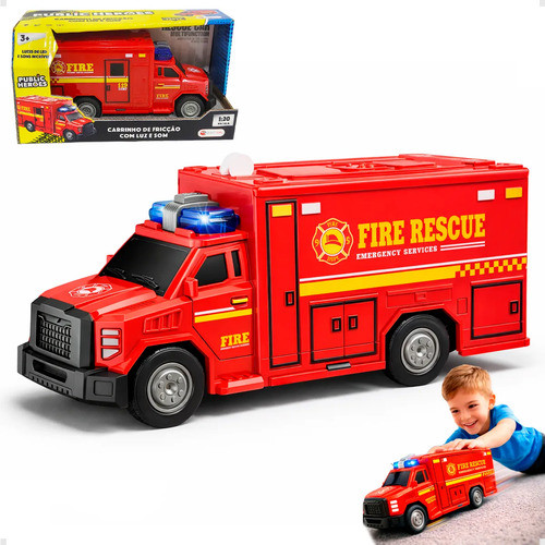 Caminhãozinho De Bombeiro Fire Rescue Brinquedo Interativo Com Luz E Som Fricção - Tiggy
