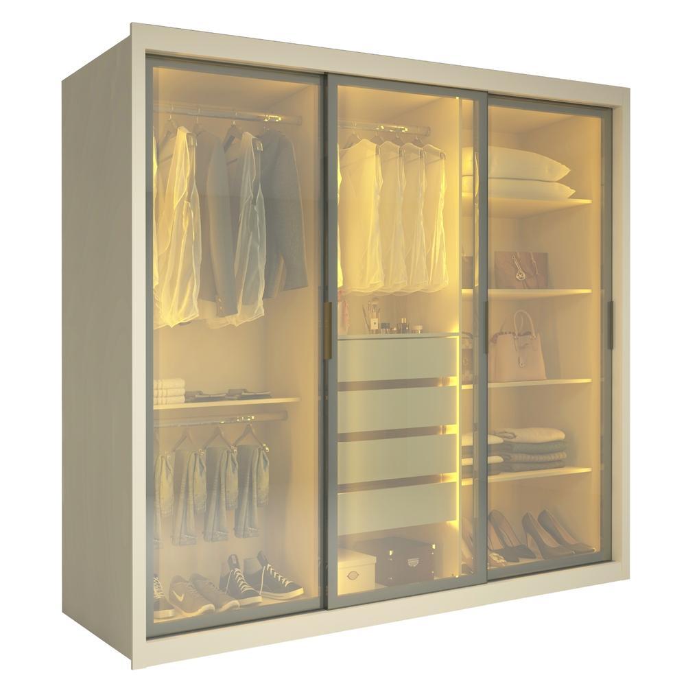 Guarda Roupas Casal 3 Portas de Correr Reflecta 4 Gavetas 100% MDF Lux
