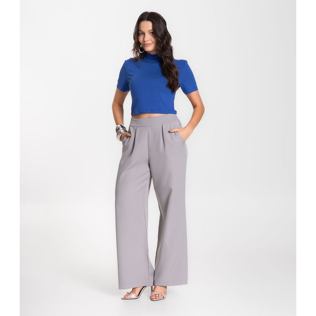 Calça Feminina Alfaiataria Com Bolsos Renaluci Cinza