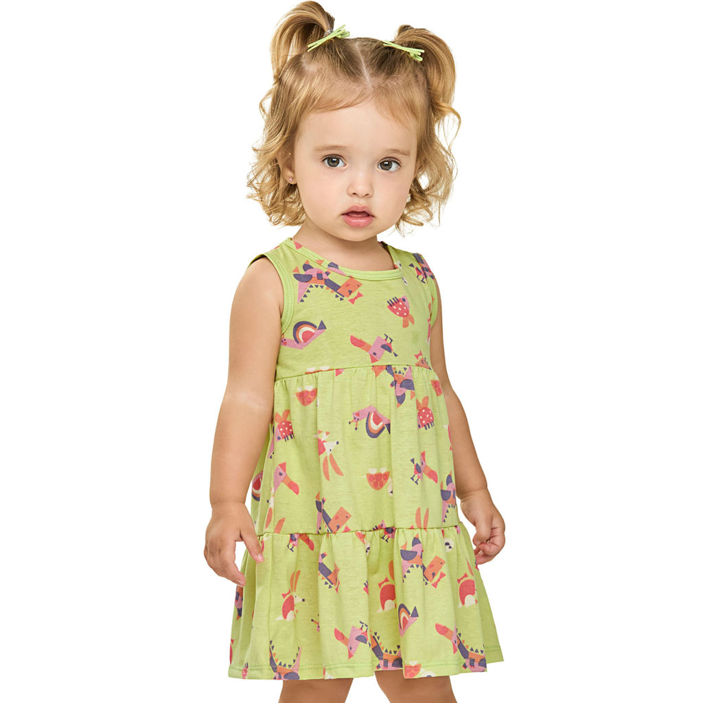 Vestido Bebê Menina Bichinhos Coloridos Elian Verde