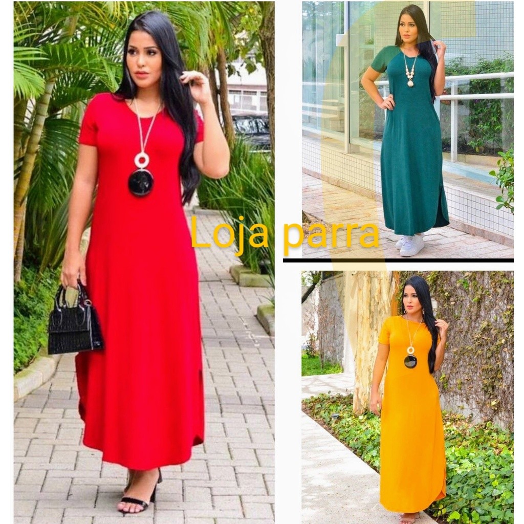 VESTIDO LONGO SARUEL FEMININO  MANGA VISCROLAYCRA ROUPA FEMININaA