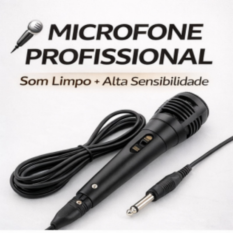 Microfone Karaokê Dinâmico com Cabo de 2.5 Metros