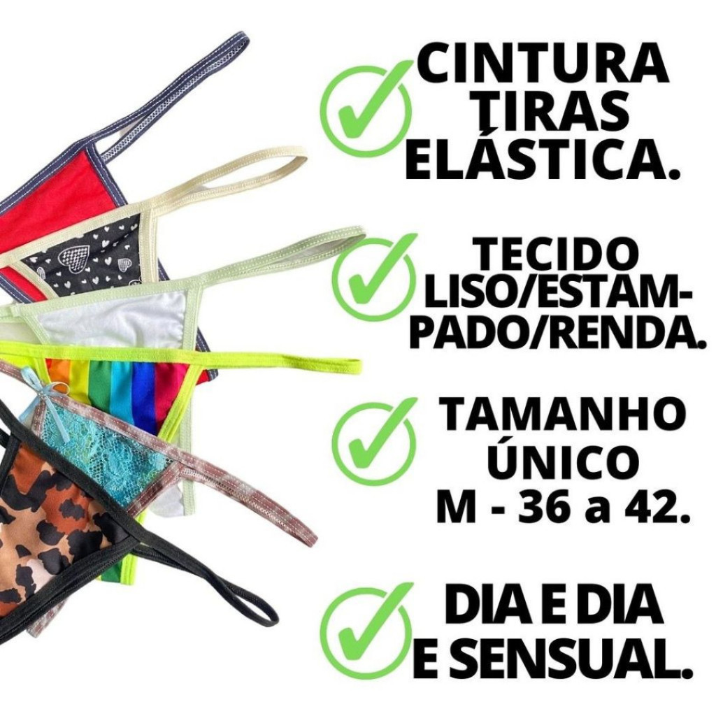 Kit 5 Tanguinhas Fio Dental Calcinha Tanga Lingerie — imagem 2 de 2