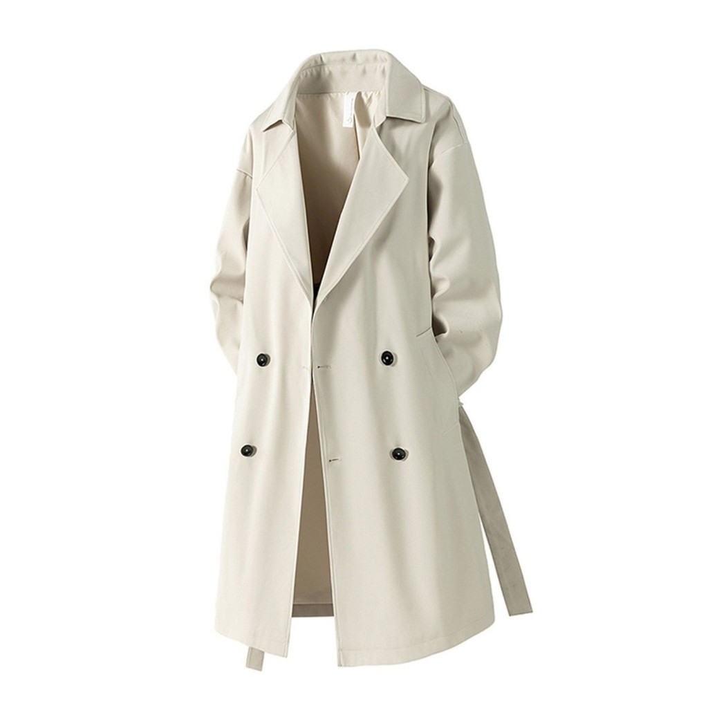 Retro Comprimento Médio Trench Coat Feminino Primavera Outono Casual Manga Longa Lapela Jaqueta Blusão