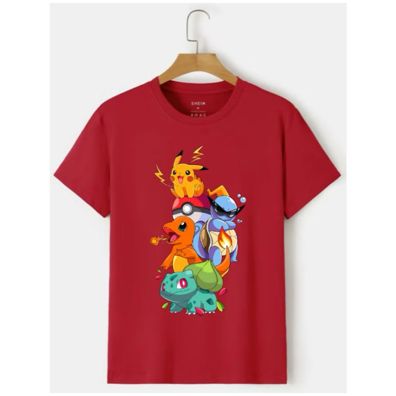 Camiseta Pokémon Adulto e Infantil Pikachu Desenho Criança Camisa Premium Algodão Masculina Feminina Unissex 001