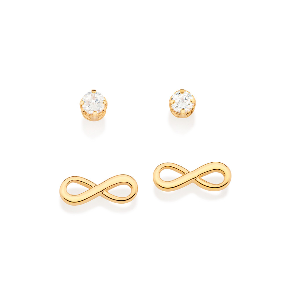 Imagem KIT BRINCO INFINITO E PONTO DE LUZ BANHADO A OURO 18K COM ZIRCÔNIAS