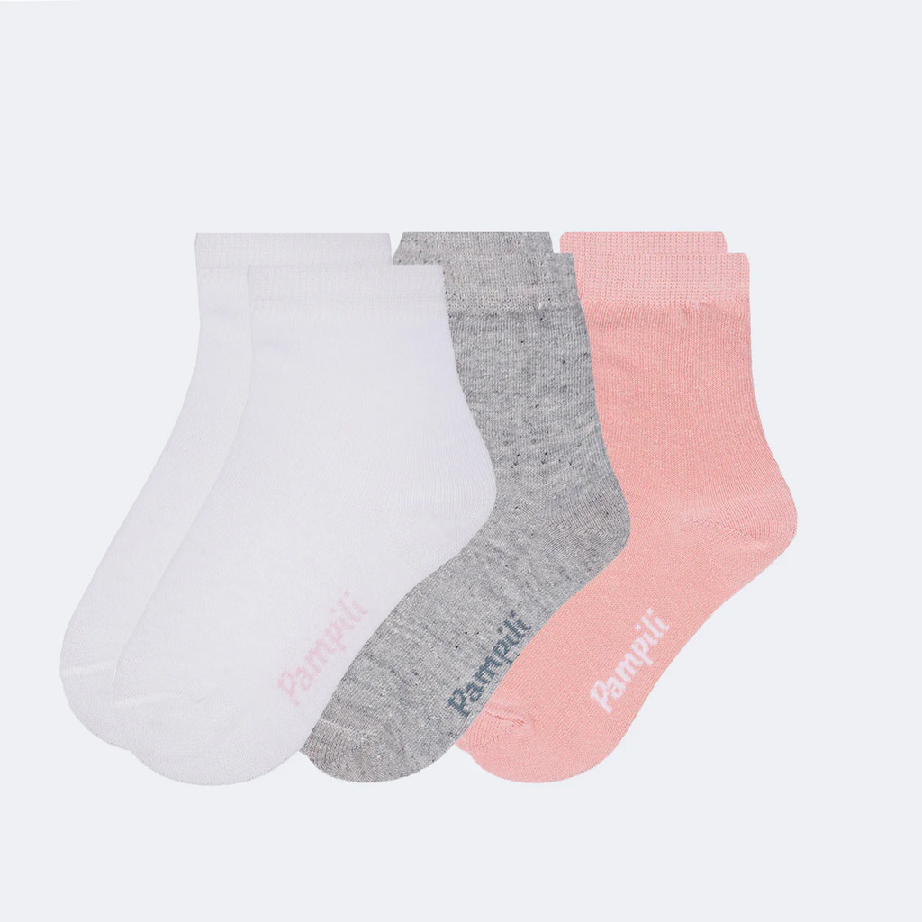 Kit Meia Soquete Infantil Pampili Mescla Rosa Branca Pampili