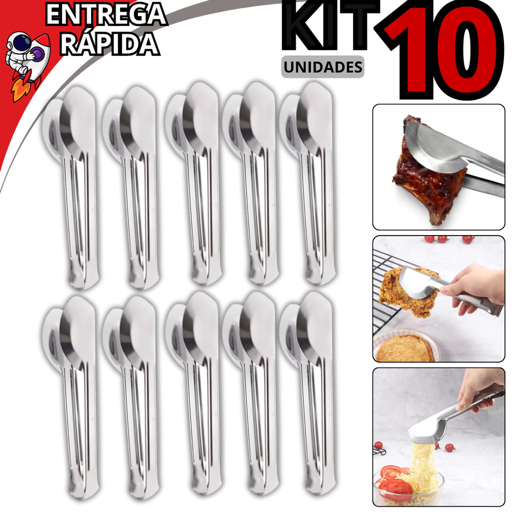 Kit 10 Pegador Universal Em Inox Grande 29cm Saladas Massa