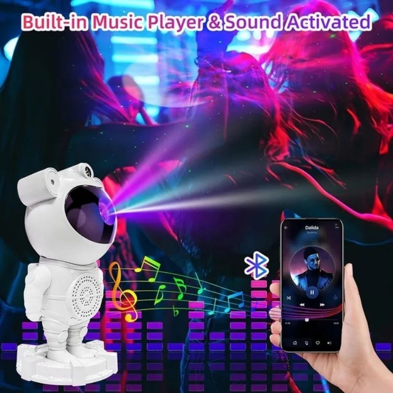 Projetor de Luz Astronauta Luminária Galáxia RGB | Caixa de Som Bluetooth com Música