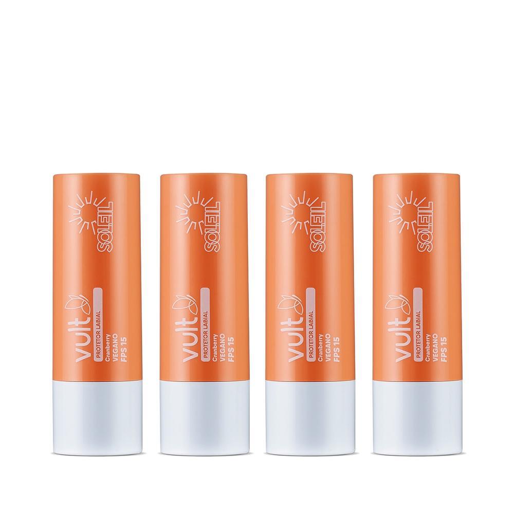 Vult Soleil: 4 Balms Labiais Cranberry FPS 15 em Oferta na Shopee